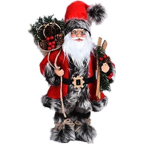 Noël de 30 cm, décoration de table, Père Noël debout avec sac cadeau et traîneau B