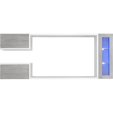 Ensemble de Meubles TV Mur de Rangement Meuble salon 230cm Suspendu avec LED Modèle Urko Blanc et Gris Cemento Finition brillante (1/5)