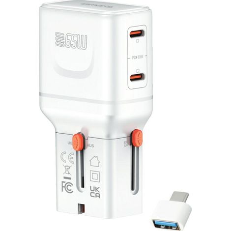 Adaptador de viaje 4smarts World Nomad Pocket de 65 W, color blanco