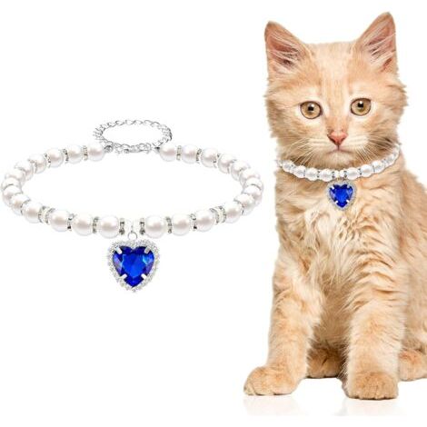 Collier de Chat En Perles,Collier de Chiot En Strass Mignon Colliers Pour Petits Chats Collier Pour Animaux de Compagnie Avec Accessoires Scintillants Pour Chaton Petits Chiens bleu (1/5)
