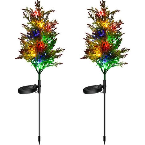 Lot de 2 guirlandes lumineuses solaires de Noël pour jardin, avec différents motifs de sapins multicolores, pour une utilisation en extérieur (jardin et terrasse) en journée.-AquaForge