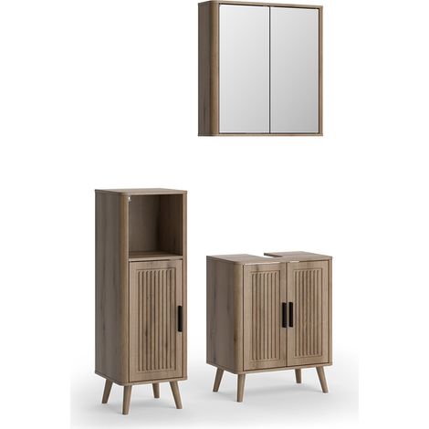conjunto de muebles de baño Skara, Roble, 3 piezas, con armario midi, Vicco (1/5)