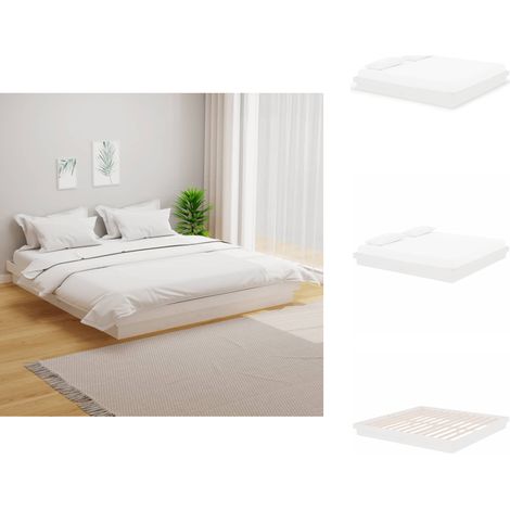 Massivholzbett Weiß 200x200 cm - Holzbett - Massivholzbette - Kiefernbett - Doppelbett - Weißes Bett (1/5)