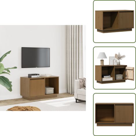 Meuble TV Marron miel 74x35x44 cm Bois de pin massif - Meuble Tv - Meuble Tv Bois - Meuble Tv Moderne - Meuble Tv Design - Étagère Murale (1/5)