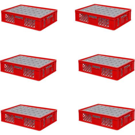 BRB 6x Gläserkiste 600x400 mm 40 Gläser bis 122 mm Höhe/Durchmesser 67 mm, rot