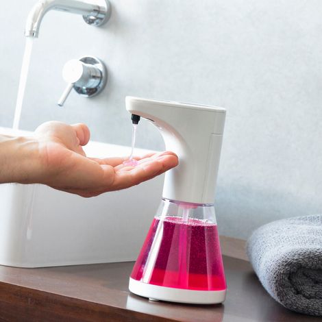 Dispenser di sapone liquido senza contatto Agnes, 480 ml, trasparente, bianco (1/5)