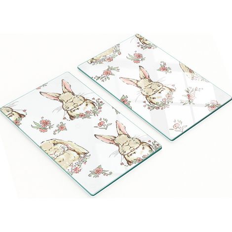 Tablas de cortar de cristal para cocina con bonitos dibujos de conejitos, 2 x 30 x 52 cm.