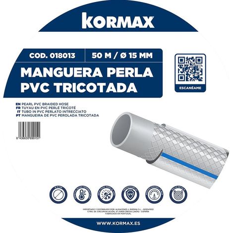 KORMAX manguera perla tricotada 15 mm 20 bar , Manguera de Jardín PVC Perla Tricotada 15 mm Kormax.
- Manguera de jardín Perla Tricotada, fabricada en PVC flexible con refuerzo tri (1/2)