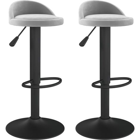 Juego de 2 taburetes de bar sillas altas regulables en altura en terciopelo gris claro y acero negro DEC029697