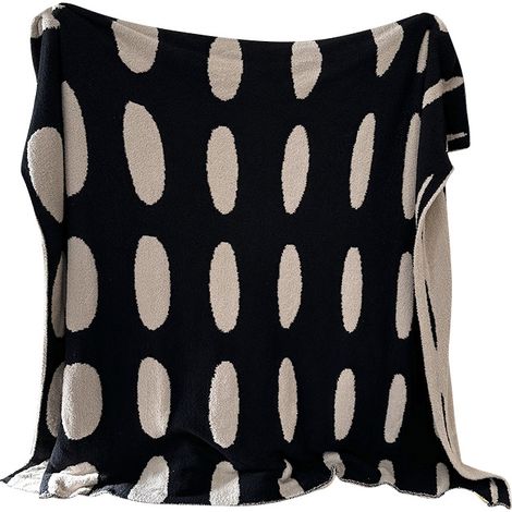 Plaid demi-peluche motif cercles, 130 x 170 cm, noir et blanc, double face (1/4)