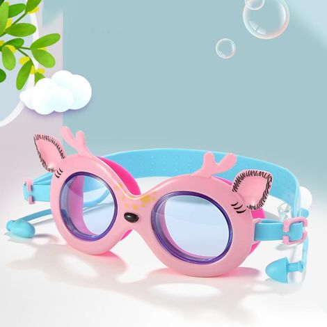 Lunettes de natation étanches pour enfants avec bouchons d'oreilles, lunettes de natation antibuée, lunettes de natation à motifs de dessins animés (1/5)
