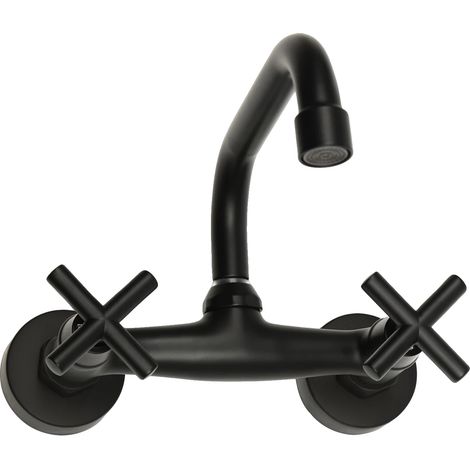 Robinet de salle de bain, monté au mur, rotatif à 360°, Noir (1/2)