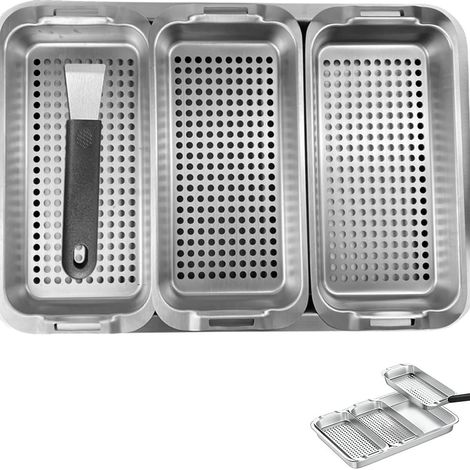 BBQ Grille Panier Set, Panier à Barbecue Acier Inoxydable, Panier à Légumes Barbecue, Paniers a Grillades, Plat de Cuisson Legumes/Viande/Poisson Barbecue avec Trous