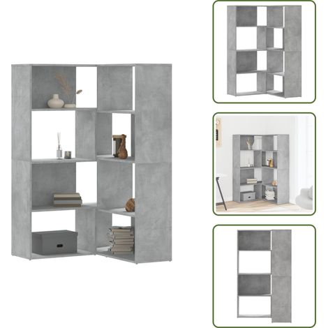 vidaXL Eck-Bücherregal 4 Böden Betongrau 85x85x140 cm Holzwerkstoff