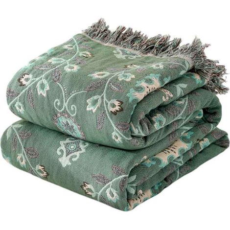 Bardusch-Plaid bohème pour lit - Couette rustique ultra douce en coton - Couverture d'automne à imprimé floral et oiseaux - Décoration champêtre - Grandes couvertures de lit... (1/5)