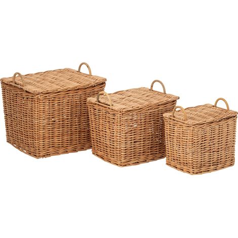Set de 3 paniers en osier avec anses - Naturel (1/4)