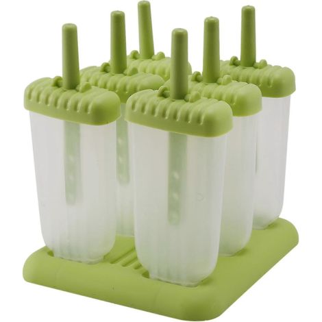 Lot de 6 moules à glace réutilisables avec plateau et bâtonnets pour enfants - vert (1/4)