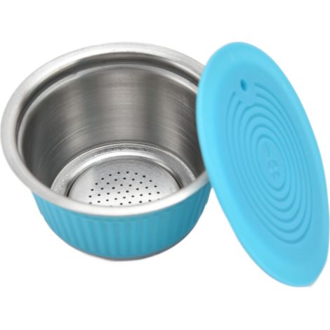 Set mit 2 wiederverwendbaren Edelstahlfiltern für Dolce Gusto Kapseln, kompatibel mit Nespresso Maschinen, blau. (1/5)