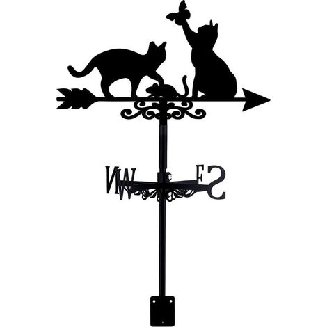 Wetterfahne mit Katzenmotiv für den Garten, Wetterfahne mit Katzen und Schmetterlingen, Wetterfahne aus Metall für die Dachmontage, Wetterfahne mit Wegweiser für den Garten, Wetterfahne für den Bauern (1/5)