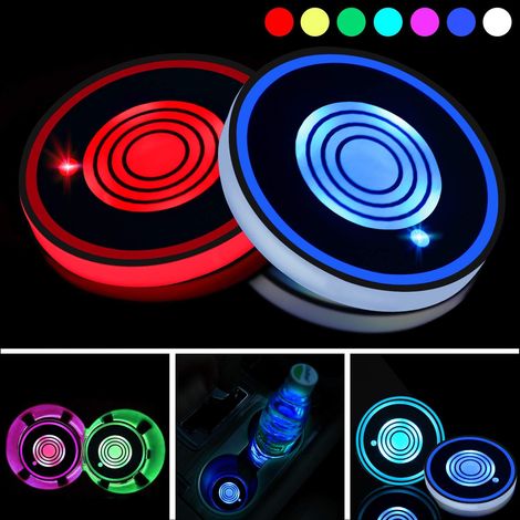 MINKUROW 2 Stück Led Getränkehalter Lichter Led Auto Untersetzer 7 Farben Leuchtende Cup Pad USB Ladebecher Matten Für Getränke Untersetzer Zubehör Innendekoration Atmosphäre Licht (1/5)