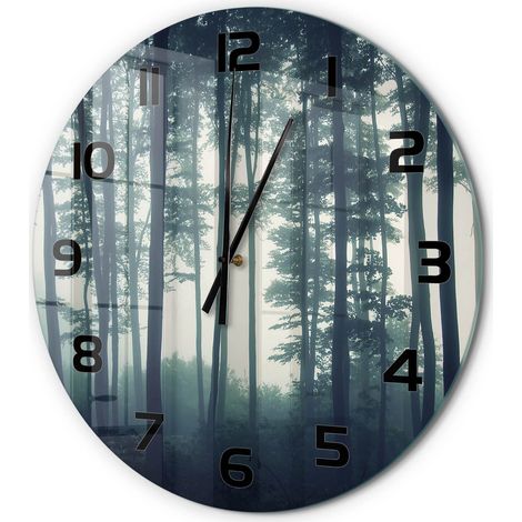 Horloge Murale Ronde Décoration Maison Classique Verre Trempé Silencieuse Brouillard dans la forêt fi 60 cm (1/5)
