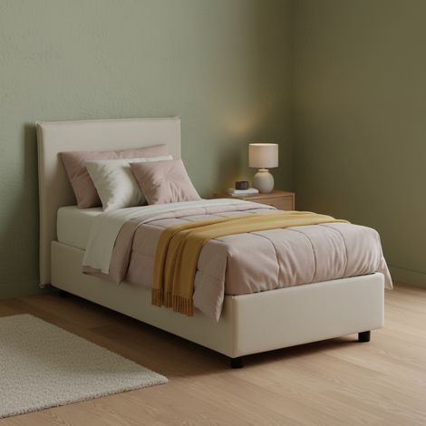 Talamo Italia Einzelbett Bruna, Containerbett mit Stoffbespannung, 100% Made in Italy, Frontöffnung, passend für Matratze Cm 80x190, Beige (1/5)