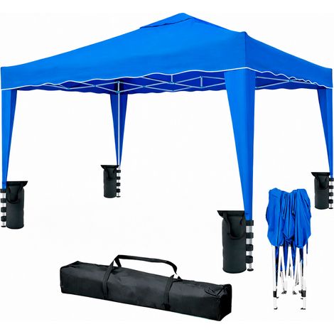 Gazebo Pieghevole 3x4 M in Acciaio con Telo Idrorepellente 160 g/m² Anti-UV Struttura Robusta Apertura Rapida a Fisarmonica con Borsa e 4 Sacche Zavorra per Giardino Fiere Eventi Piscina Blu
