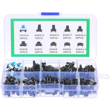Kit d'assortiment de boutons-poussoirs Tactiles, 180 pièces, Micro-interrupteurs momentanés, 10 valeurs, 6x6mm, 4 broches (1/5)