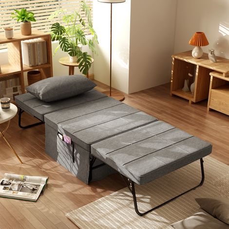Tissu gris - Fauteuil chauffeuse lit convertible dossier inclinable 5 positions 1 place