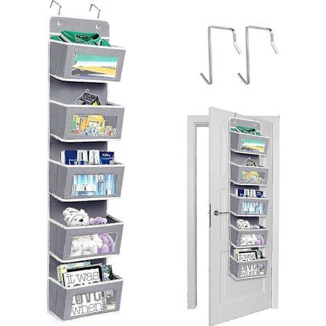 Rangement suspendu pour armoire, rangement de porte à 5 compartiments, rangement mural pour salle de bain, dressing, chambre d'enfant, gris (1/5)