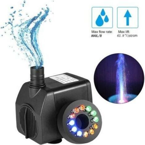 Pompe submersible à lumière colorée, 8W 220V pompe submersible avec 12 LED couleur pour fontaine, piscine, jardin, aquarium (1/5)