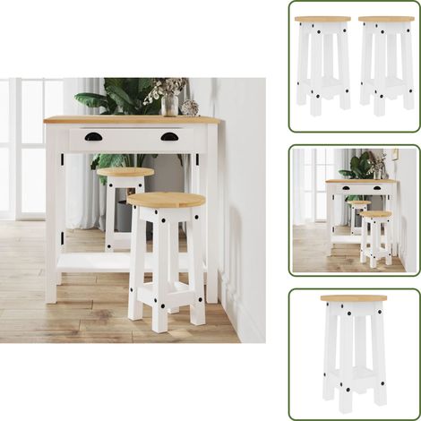 Barhocker 2 Stk. Weiß Massivholz Kiefer - Holz Barhocker - Küchenhocker - Barstühle - Weiße Barhocker - Massiver Kiefernholzküche (1/5)