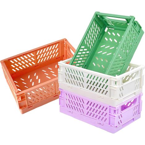 Lot de 4 paniers de rangement pliables,Empilable Cagettes avec Poignée,Caisse Pliable Plastique,boîte de rangement multifonctionnelle pour Chambre à Coucher Bureau Cuisine(25 x 16 x 10 cm) (1/5)