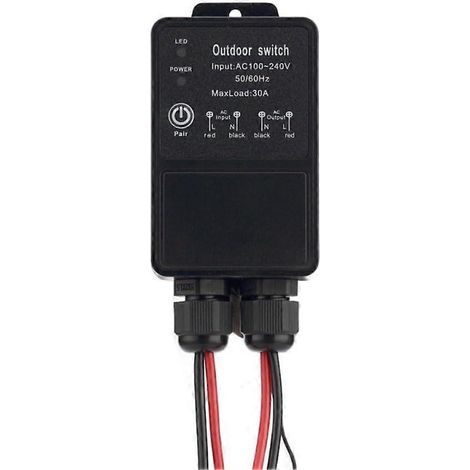 Relais sans fil extérieur 30 A IP65 étanche 433 MHz longue portée pour pompe et éclairage, avec télécommande, gain de place, compatible avec divers appareils (1/5)