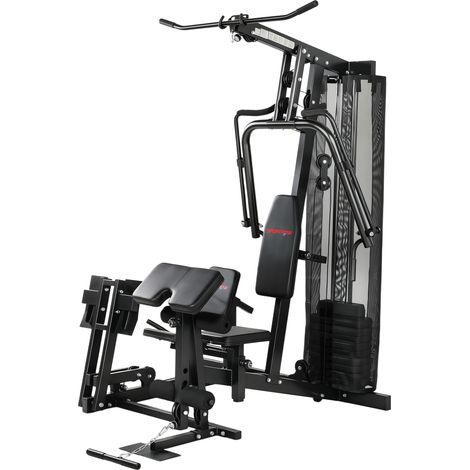 Station de musculation Power Rack avec poulie haute, barre papillon, haltères de 65 kg et corde jusqu'à 120 kg.