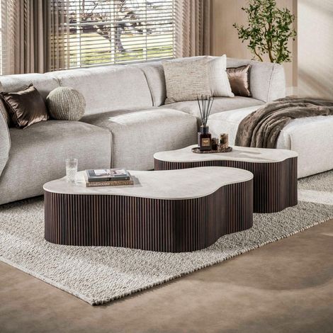 Table basse céramique 3D pied foncé 135 cm (lot de 2) MAHAL (1/5)
