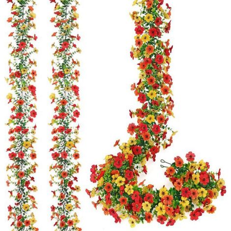 Guirlande de fleurs artificielles - - Lot de 2 pièces - Longueur 180 cm - Couleurs Rouge, Orange, Jaune (1/5)