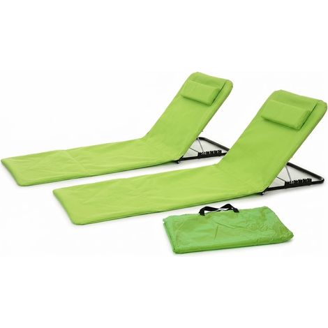 Set 2 Stuoie da Mare verdi Richiudibili lettino con Schienale Regolabile  e Cuscino Poggiatesta Spiaggina Leggera da Campeggio in Tessuto 600D  Tasca Portaoggetti e Sacca Trasporto L145xP47xH50 cm (1/5)