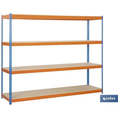 estantería media carga azul/naranja 4 baldas de madera 2000 x 1500 x 600 mm (1/4)