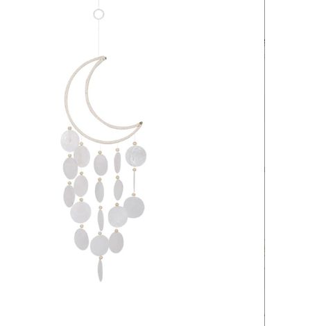 Månspegel skal vindspel blanc pour fenêtre et balcon, décoration marine simple avec coquillages, carillon à vent pour fille (1/3)
