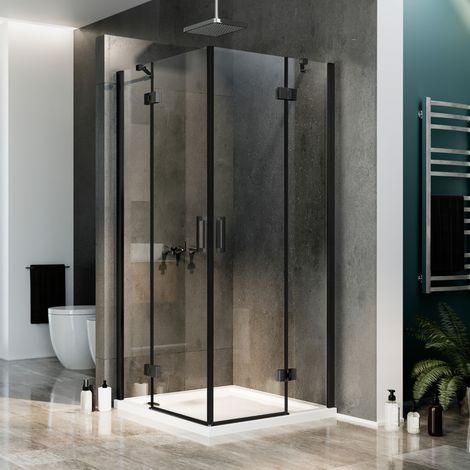 Box doccia ap. battente vetro trasparente con h 190 mod. Flip Black Anta + Anta 80x120 cm (1/4)