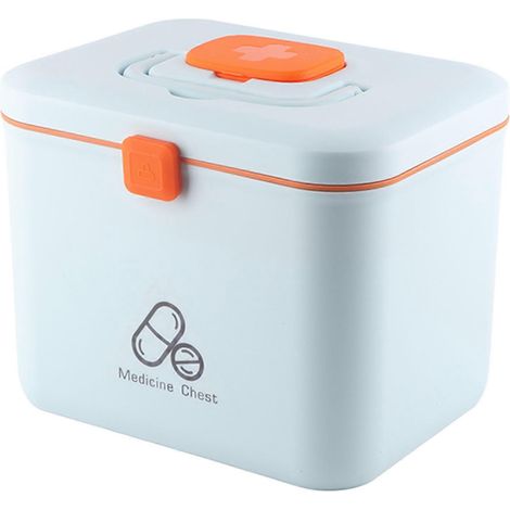 Trousse de premiers secours familiale multifonctionnelle, portable, à 2 compartiments, bleue et orange (1/5)