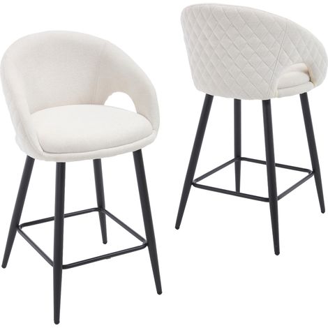 Wahson Barhocker 2er Set, Barstühle mit Rückenlehne Gepolsterte Küchenhocker mit Metallgestell aus Chenille, Beige