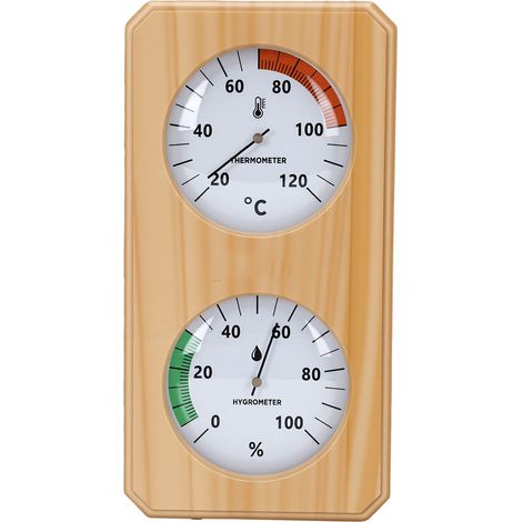 Hygromètre mural en bois, thermomètre, jauge mécanique de température et d'humidité pour sauna, hammam, couvercle en verre, double affichage, 20 ℃ - 120 ℃, aucune pile requise verticale (1/5)