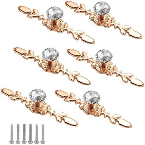 6 Pieces Diamond Door Knob Gold Crystal Door Knobs Furniture Knob Diamond Furniture Handle Diamond Crystal Knobs for Home Decor with Screws,116mm (1/5)