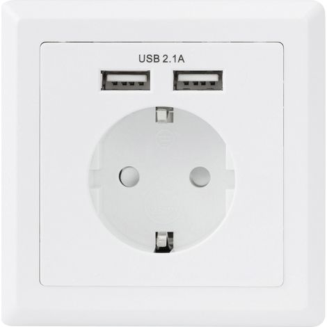 Sygonix SY-5045294 Einbau-Steckdose erhöhter Berührungsschutz, mit USB-Ladeausgang IP20 Weiß (1/3)