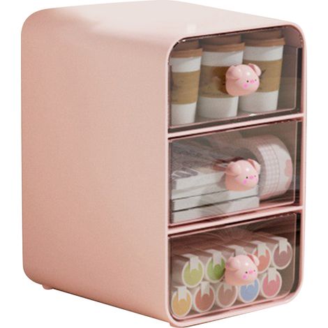 Boîte de rangement pour cosmétiques à tiroir, boîte de rangement pour maquillage, étagère de bureau, panier pour chambre d'étudiant, petite boîte rose en forme de cochon (1/5)