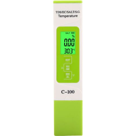 Test de qualité de l'eau Salinité, C-100 5 en 1 salinité TDS EC testeur d'eau de mer Multifonction testeur de qualité de l'eau avec rétro-éclairage (1/5)