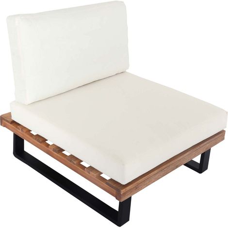 Lounge-Sessel HHG-469, Garten-Sessel, Spun Poly Akazie Holz MVG-zertifiziert Aluminium hellbraun, Polster cremeweiß