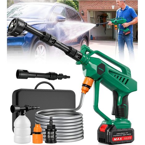Cordless Pressure Washer, 800PSI High Pressure Gun 3 Adjustable Pressure Levels Battery Pressure Washer with 6-in-1 Adjustable Nozzle (1/5)